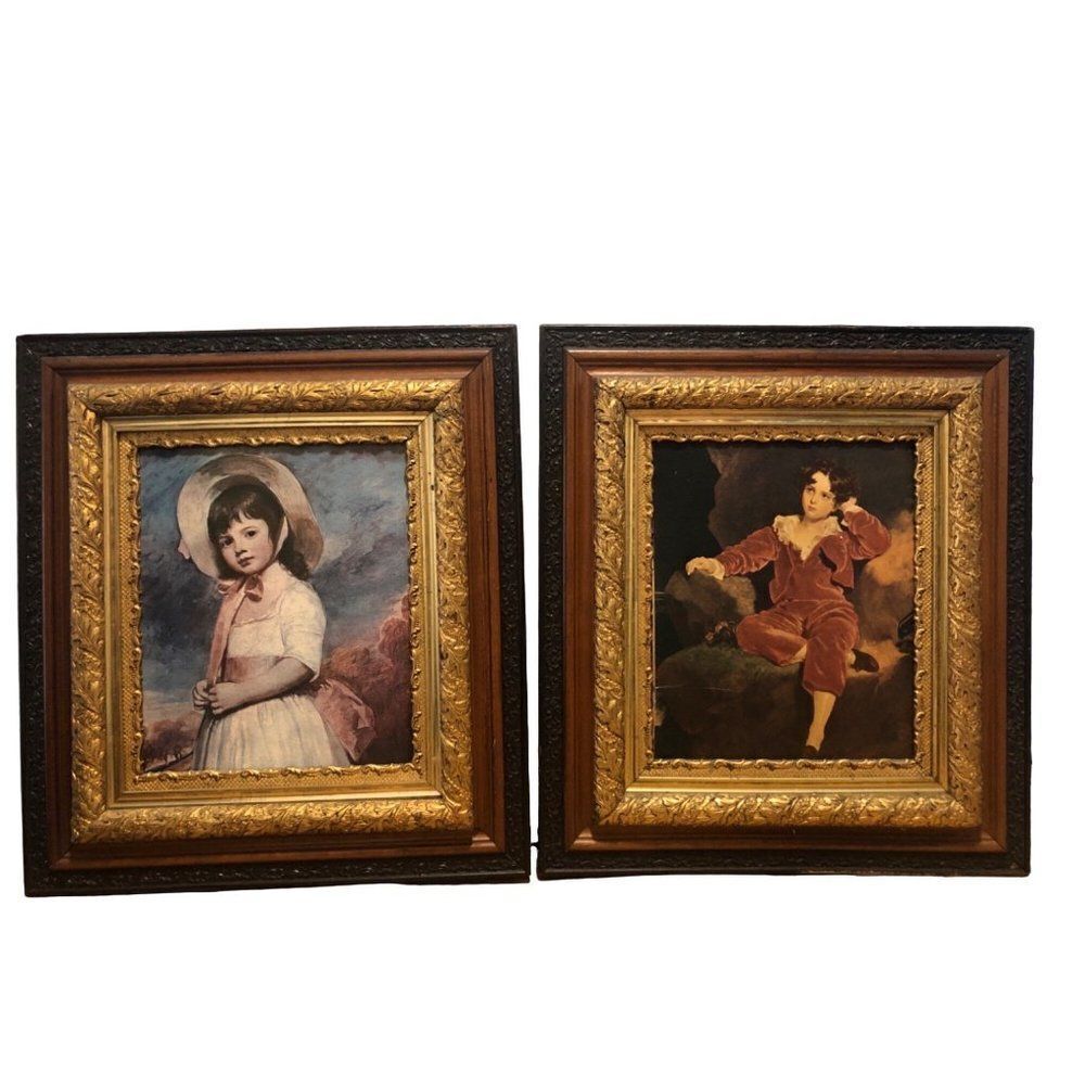 VTG Art Print Miss Willoughby G Romney Thomas Lawrence S Lambton Gilded Frame